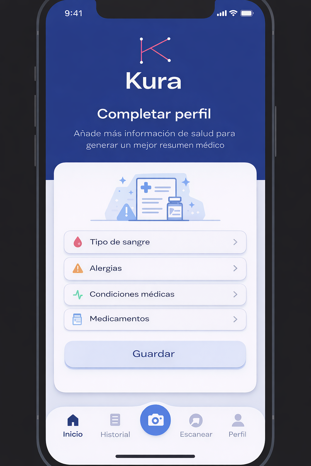 Completar perfil de salud en Kura