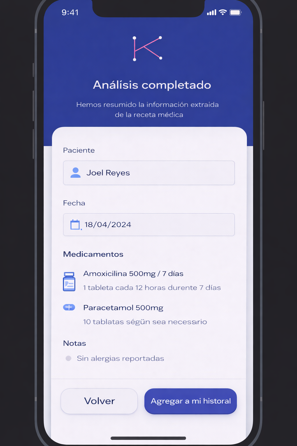 Historial médico dentro de Kura